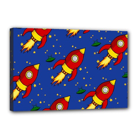 Space Rocket Pattern Canvas 18  X 12  (stretched) by Vaneshart