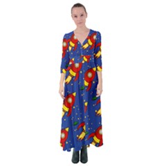 Space Rocket Pattern Button Up Maxi Dress by Vaneshart