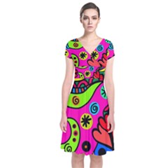 Seamless Doodle Short Sleeve Front Wrap Dress by Vaneshart