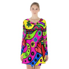 Seamless Doodle Long Sleeve Velvet V-neck Dress