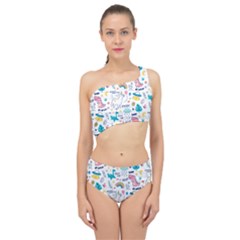 Colorful Doodle Animals Words Pattern Spliced Up Two Piece Swimsuit