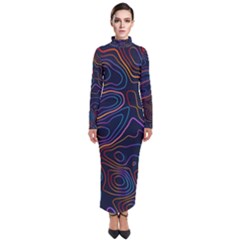 Topographic Colorful Contour Illustration Background Turtleneck Maxi Dress by Vaneshart