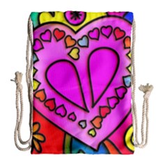 Stained Glass Love Heart Drawstring Bag (large)