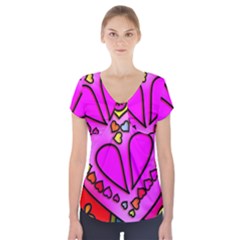 Stained Glass Love Heart Short Sleeve Front Detail Top by Vaneshart