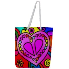 Stained Glass Love Heart Full Print Rope Handle Tote (large) by Vaneshart