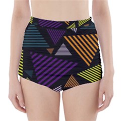 Abstract Pattern Design Various Striped Triangles Decoration High-waisted Bikini Bottoms by Vaneshart