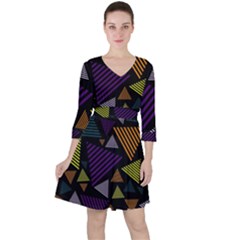 Abstract Pattern Design Various Striped Triangles Decoration Ruffle Dress by Vaneshart
