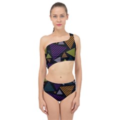 Abstract Pattern Design Various Striped Triangles Decoration Spliced Up Two Piece Swimsuit