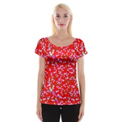 Red Pink White Green Spring Flora      Cap Sleeve Top by 1dsign