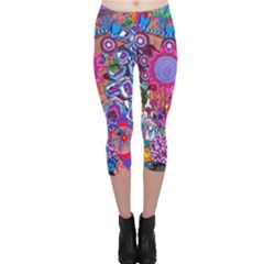 Red Flower Abstract  Capri Leggings  by okhismakingart