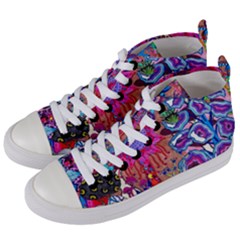 Red Flower Abstract  Women s Mid-top Canvas Sneakers by okhismakingart