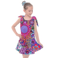 Red Flower Abstract  Kids  Tie Up Tunic Dress by okhismakingart