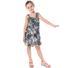 October Leaves In Blue Kids  Sleeveless Dress