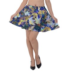 October Leaves In Blue Velvet Skater Skirt