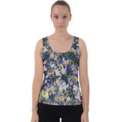 October Leaves In Blue Velvet Tank Top by bloomingvinedesign