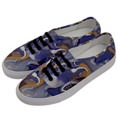 Cobalt Blue Silver Orange Wavy Lines Abstract Men s Classic Low Top Sneakers by CrypticFragmentsDesign