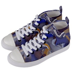 Cobalt Blue Silver Orange Wavy Lines Abstract Women s Mid-top Canvas Sneakers by CrypticFragmentsDesign