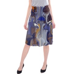 Cobalt Blue Silver Orange Wavy Lines Abstract Midi Beach Skirt by CrypticFragmentsDesign