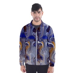 Cobalt Blue Silver Orange Wavy Lines Abstract Men s Windbreaker by CrypticFragmentsDesign