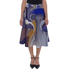 Cobalt Blue Silver Orange Wavy Lines Abstract Perfect Length Midi Skirt by CrypticFragmentsDesign