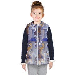 Cobalt Blue Silver Orange Wavy Lines Abstract Kids  Hooded Puffer Vest by CrypticFragmentsDesign