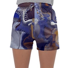 Cobalt Blue Silver Orange Wavy Lines Abstract Sleepwear Shorts by CrypticFragmentsDesign