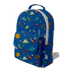 Space Rocket Solar System Pattern Flap Pocket Backpack (large) by Vaneshart