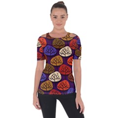 Tree Pattern Background Shoulder Cut Out Short Sleeve Top