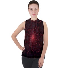 Fractal Spiral Depth Light Red Swirling Lines Mock Neck Chiffon Sleeveless Top by Vaneshart