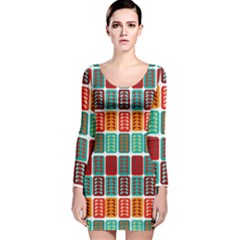 Bricks Abstract Seamless Pattern Long Sleeve Velvet Bodycon Dress