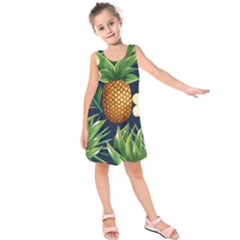 Tropical Pattern Pineapple Flowers Floral Fon Tropik Ananas Kids  Sleeveless Dress