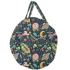 Texture Patterns Aliens Rockets Space Giant Round Zipper Tote by Vaneshart