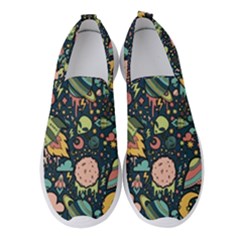 Texture Patterns Aliens Rockets Space Women s Slip On Sneakers by Vaneshart