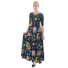 Texture Patterns Aliens Rockets Space Half Sleeves Maxi Dress by Vaneshart