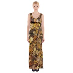 Late October Leaves 3 Thigh Split Maxi Dress by bloomingvinedesign