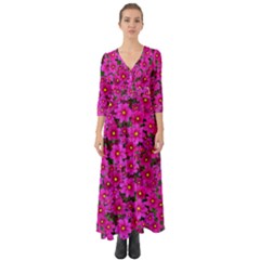 Cosmos Flowers Button Up Boho Maxi Dress by olgart