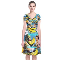 Creature From The Black Lagoon Bananas Short Sleeve Front Wrap Dress