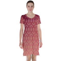 Red Gold Art Decor Short Sleeve Nightdress