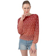 Red Gold Art Decor Banded Bottom Chiffon Top