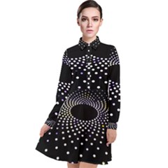 Abstract Black Blue Bright Circle Long Sleeve Chiffon Shirt Dress