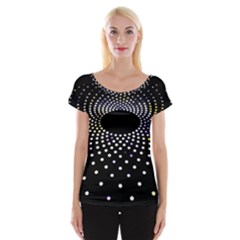 Abstract Black Blue Bright Circle Cap Sleeve Top