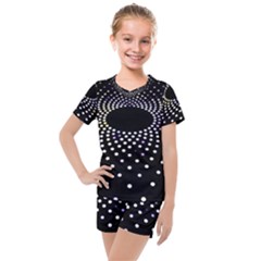 Abstract Black Blue Bright Circle Kids  Mesh Tee And Shorts Set