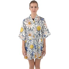 Flowers Pattern Lotus Lily Half Sleeve Satin Kimono 