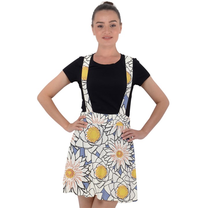 Flowers Pattern Lotus Lily Velvet Suspender Skater Skirt