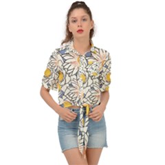 Flowers Pattern Lotus Lily Tie Front Shirt 