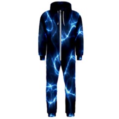 Lightning Electricity Pattern Blue Hooded Jumpsuit (men)  by Mariart