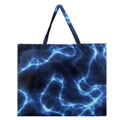 Lightning Electricity Pattern Blue Zipper Large Tote Bag by Mariart