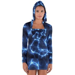 Lightning Electricity Pattern Blue Long Sleeve Hooded T-shirt by Mariart