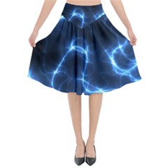 Lightning Electricity Pattern Blue Flared Midi Skirt by Mariart