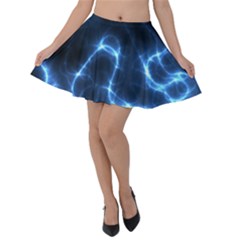 Lightning Electricity Pattern Blue Velvet Skater Skirt by Mariart